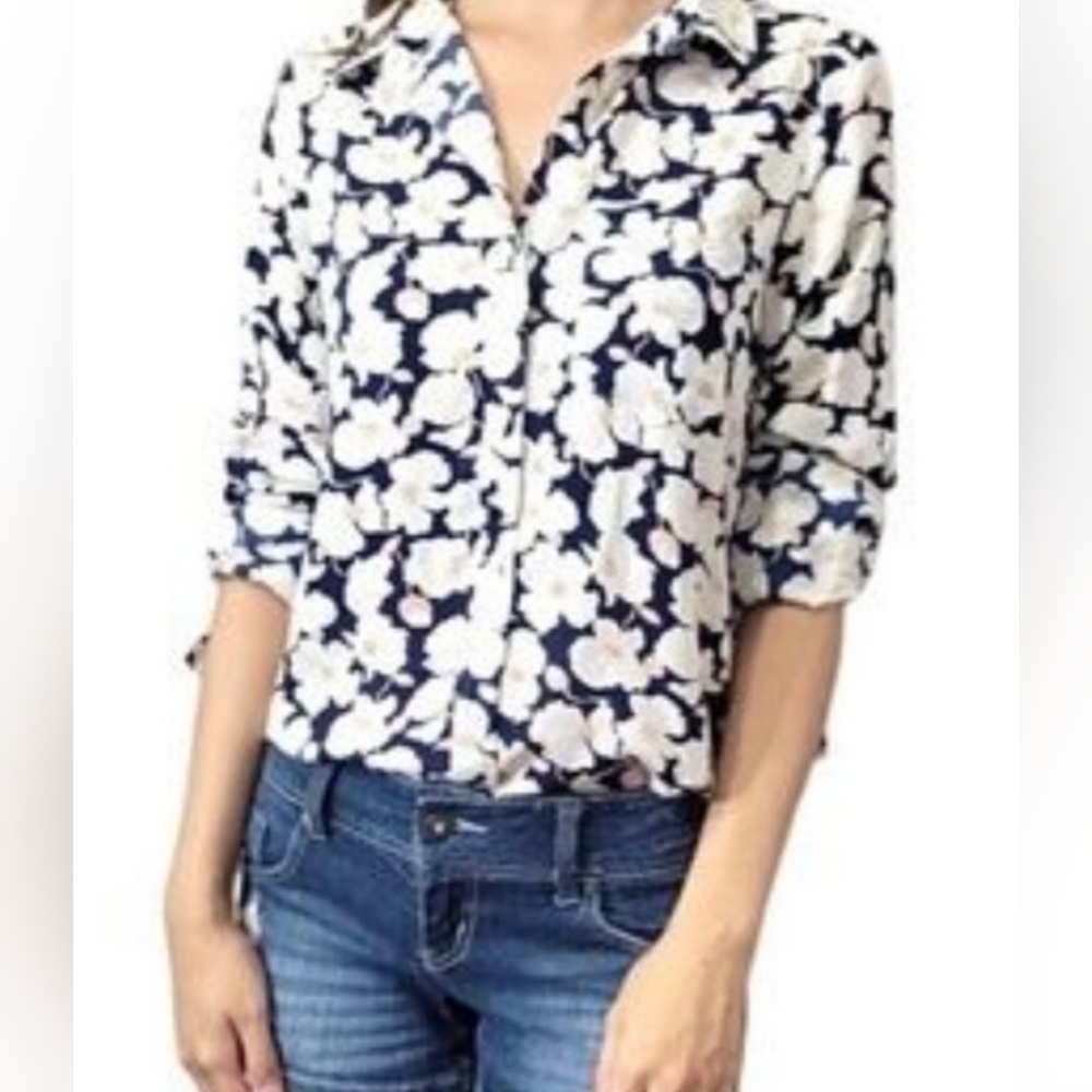 Skies Are Blue Kaulin Floral Button-Down Cargo Sleeve Blouse ■ Size XS